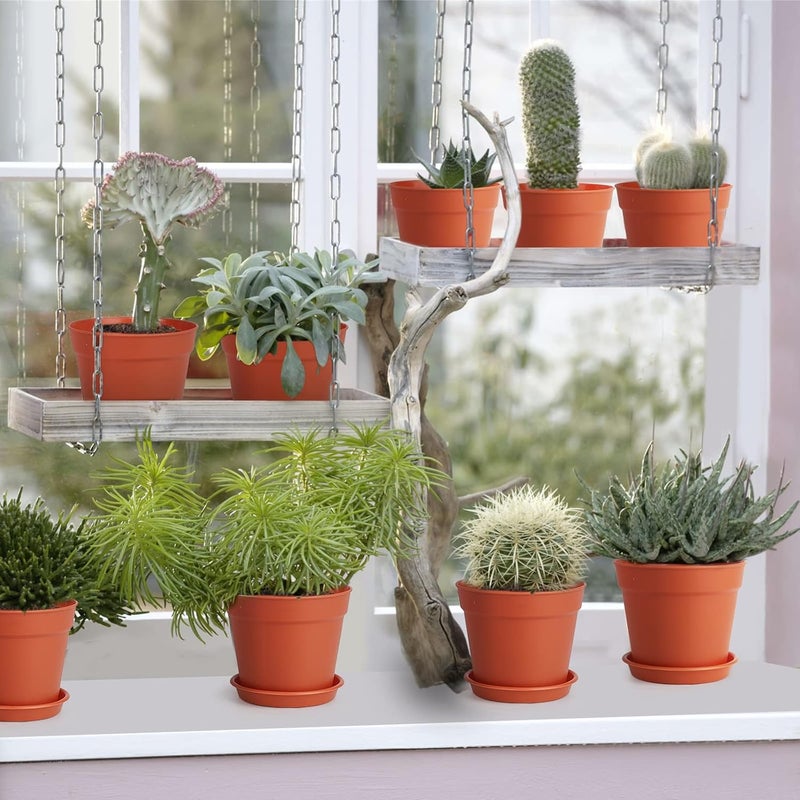 SwinDuck 4 inch Small Plant Pots, 28 Pack Plastic Planters with Drainage Holes and Saucers for Flowers Plants, Succulents, Seed Starting Pots, Terracotta - Image 2